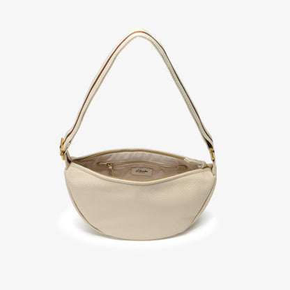 Leather Crescent Crossbody Bag Cream - US 8912